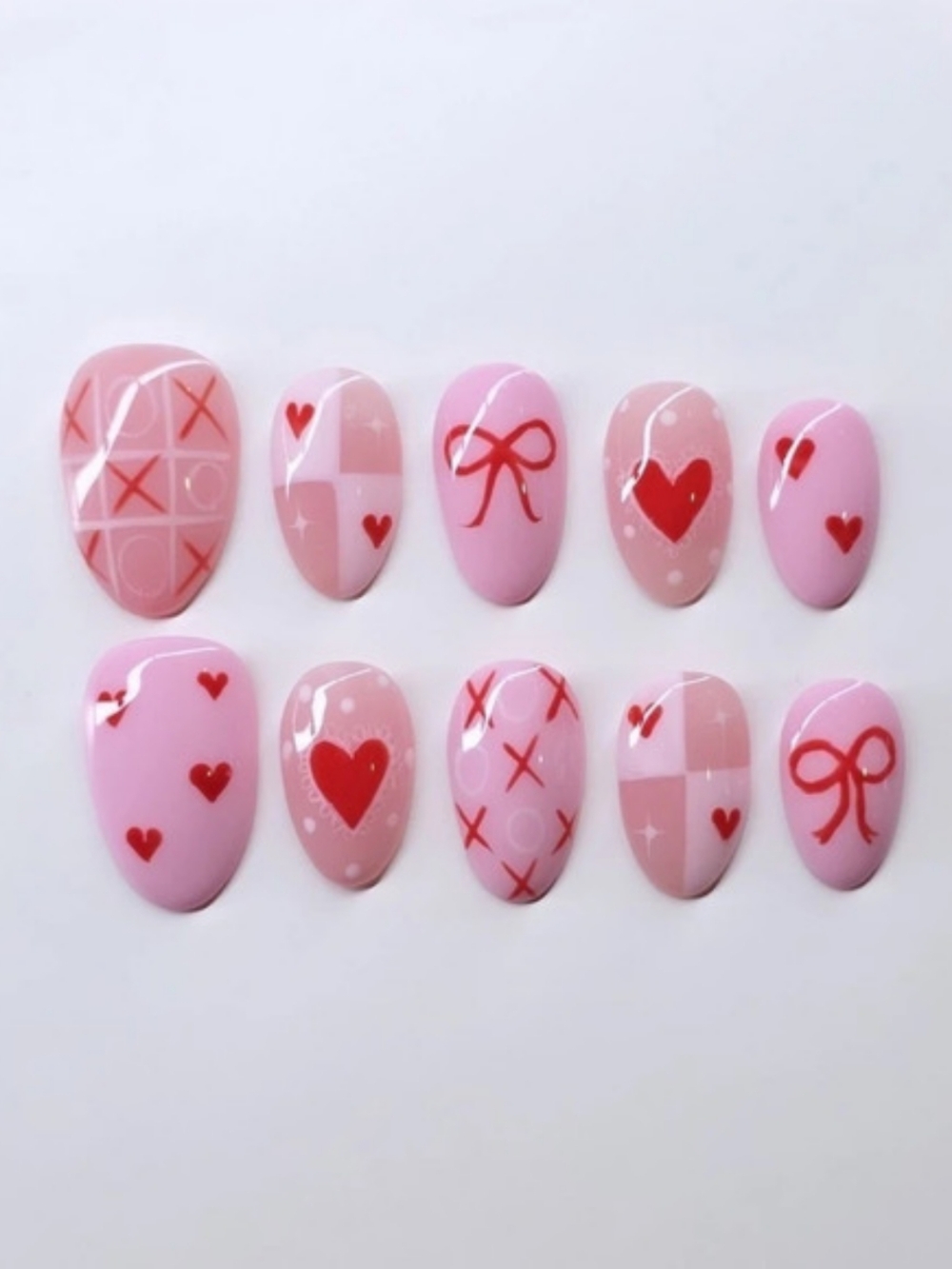 Pink & Red Heart Press-On Nails